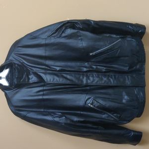 Men's Black Leather Bomber Jacket 2XL